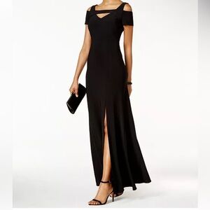 Nightway Black Petite Cold-Shoulder Keyhole Gown